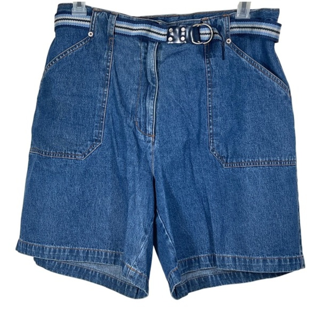 Bill Blass Woman Vintage 90s High Waisted Belted Denim Shorts Blue 16W mom plus